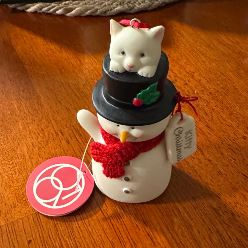 Snow Man with Cat Ornament